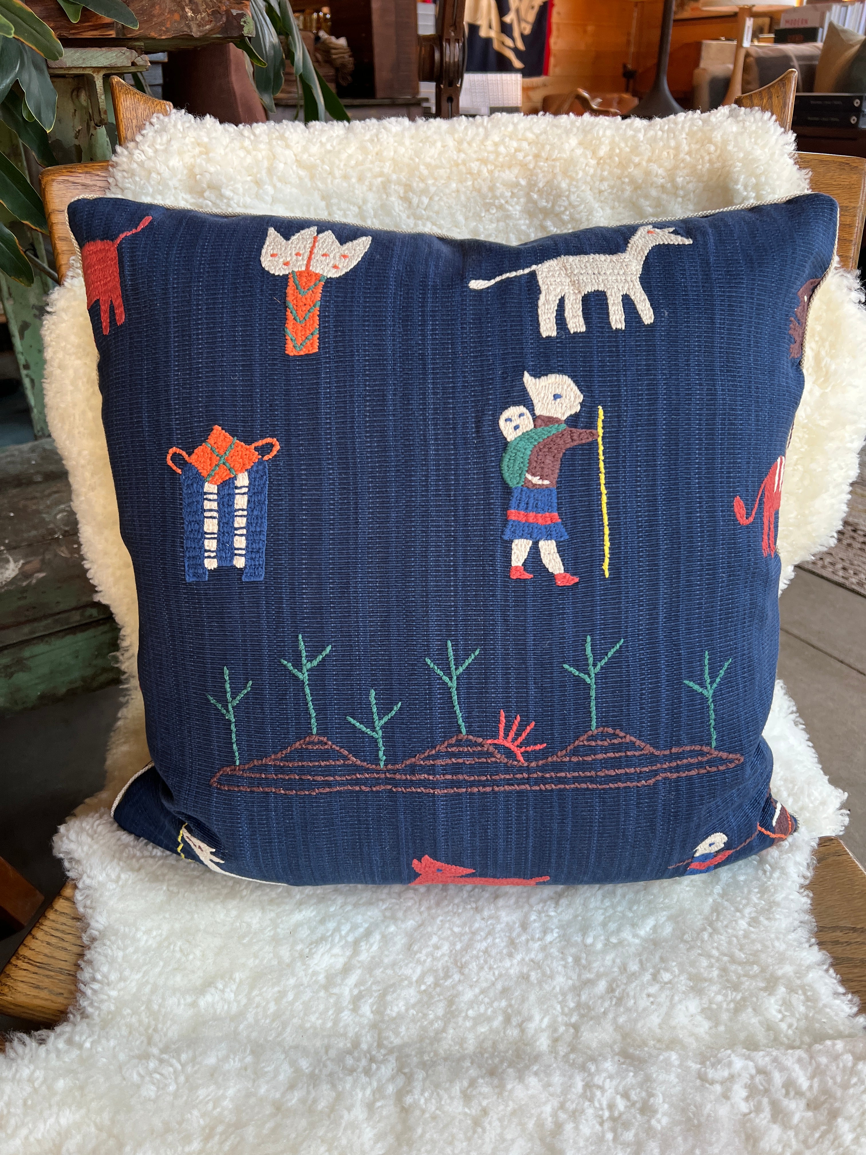 Embroidered "At Play" Pillow 22 x 22