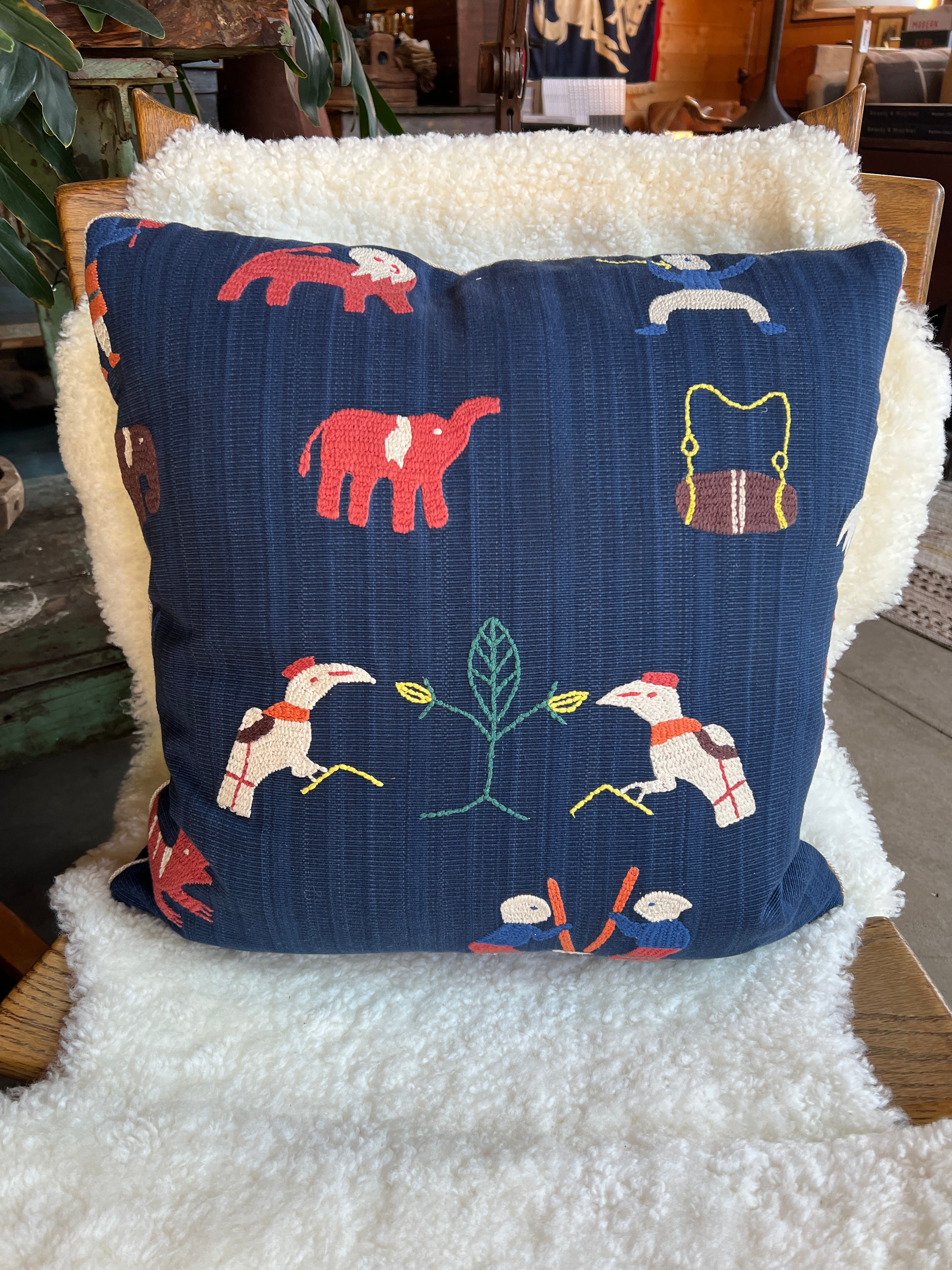 Embroidered "At Play" Pillow 22 x 22