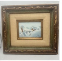 Vintage Oil Painting Winter Scene Signed Carved Frame