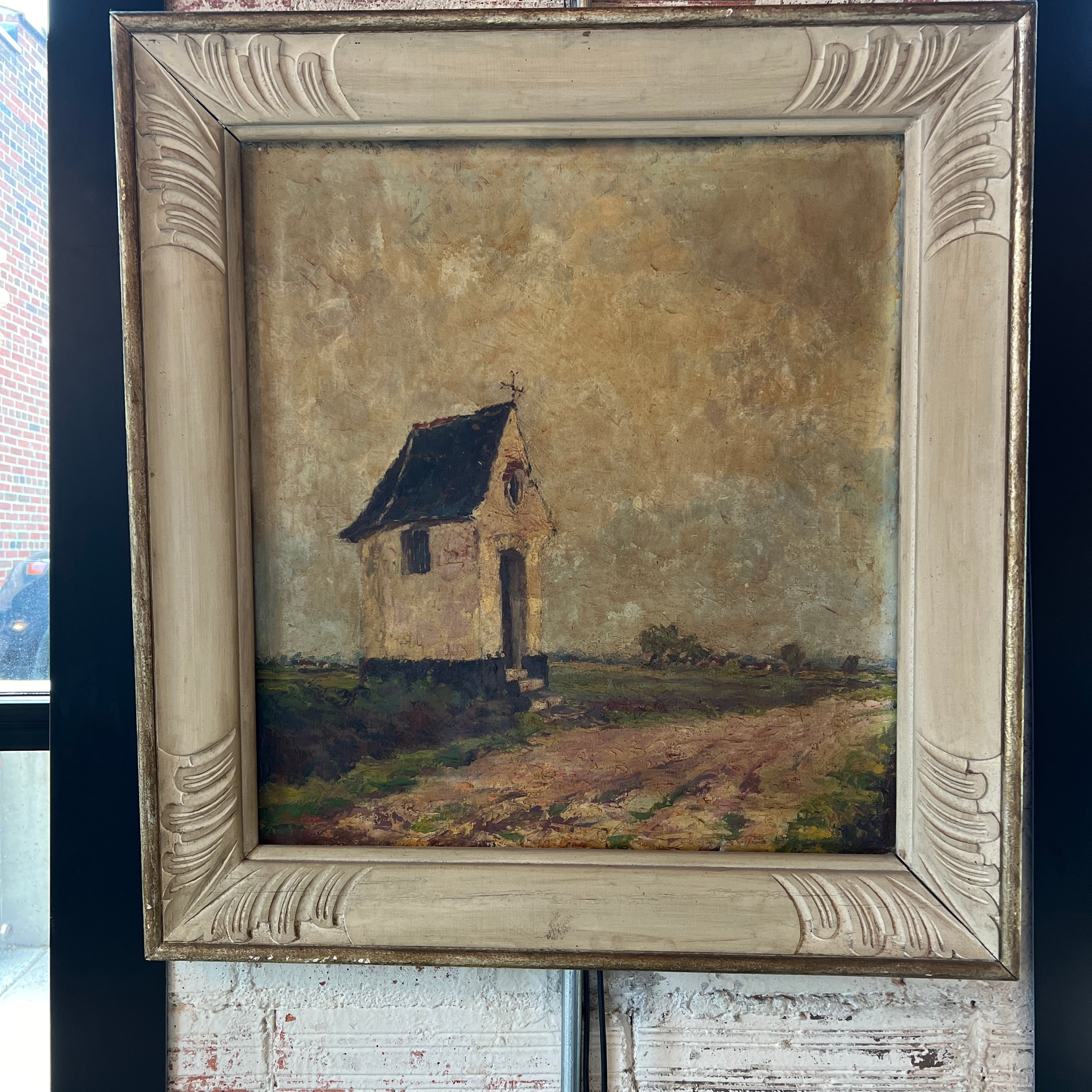 Antique Hillside Church Painting