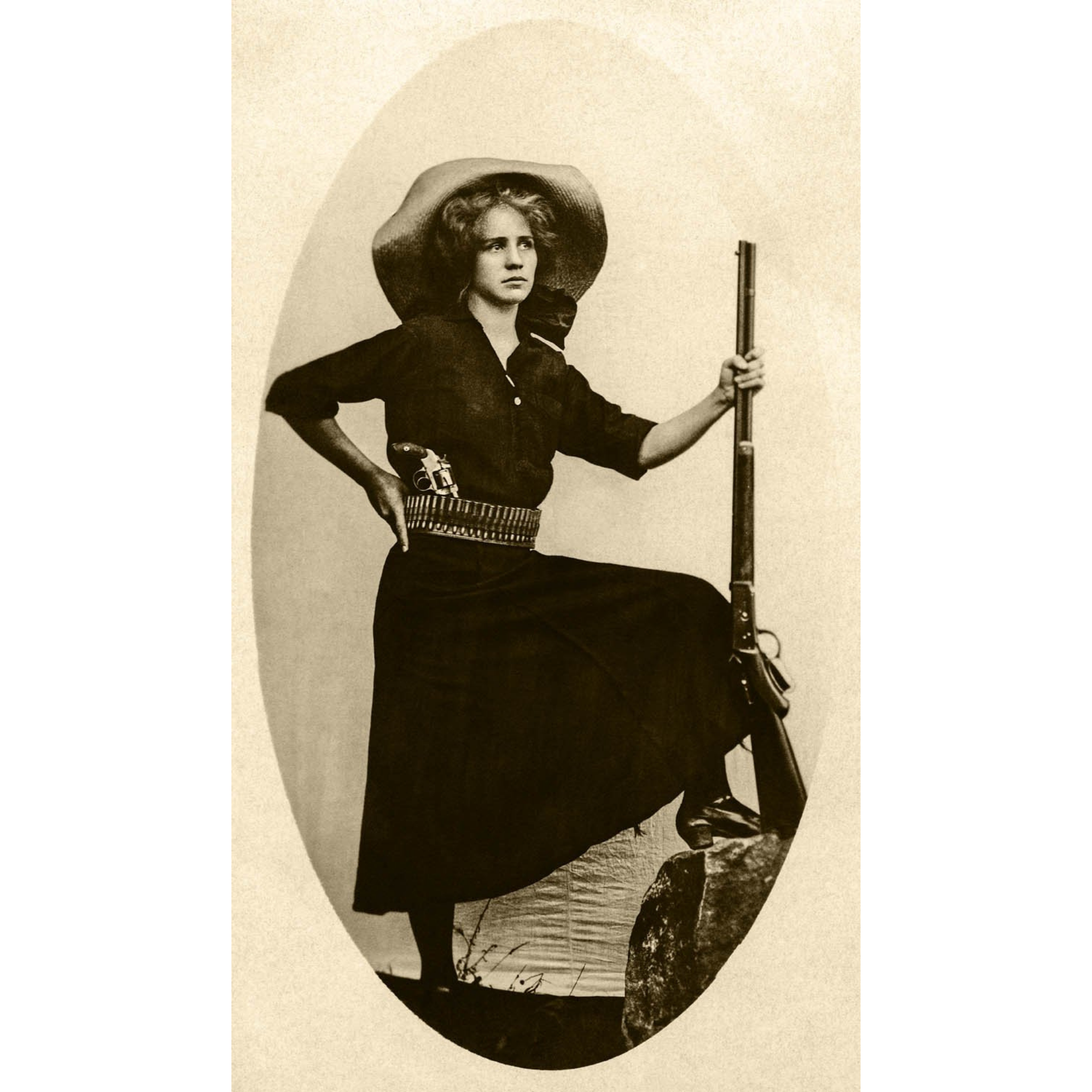 Cowgirl Standing Holding Rifle with Cartridge Belt - ca. 1915 Photograph