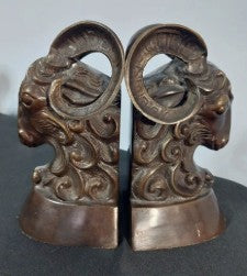 MCM Ram Head Brass Bookends