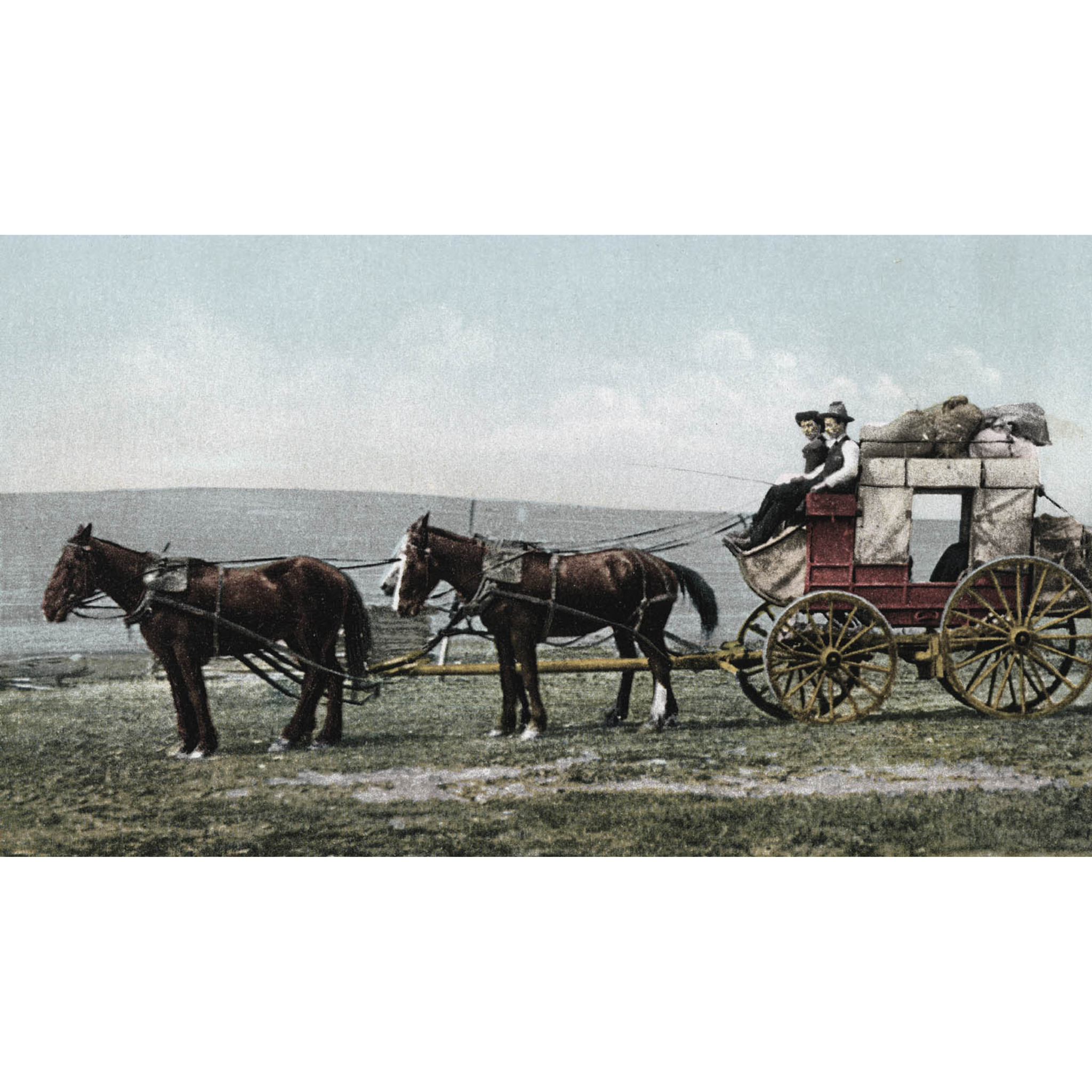 Western Stagecoach on the Plains - ca. 1910 Chromolithograph