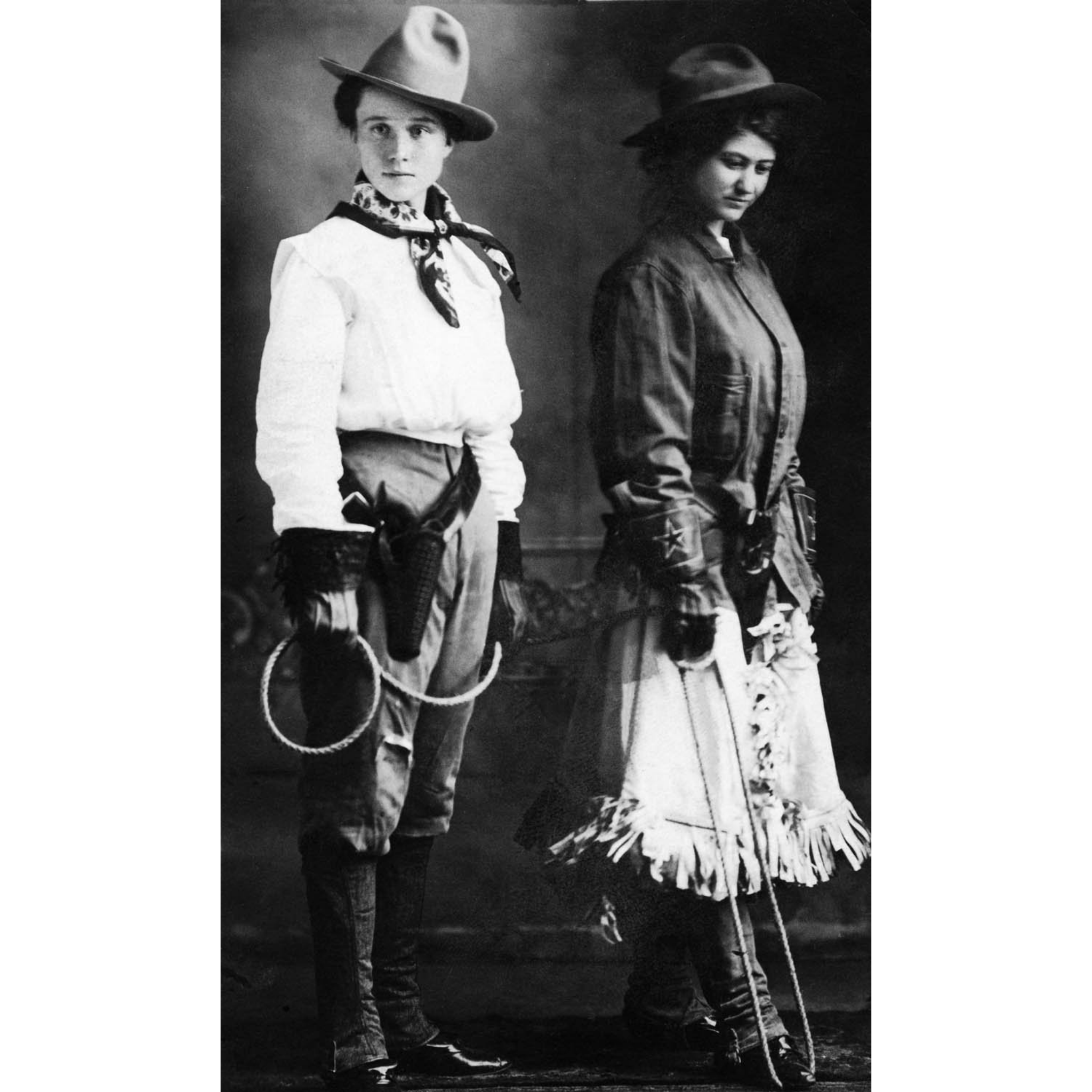 Two Cowgirls Holding Ropes - ca. 1915 Photograph