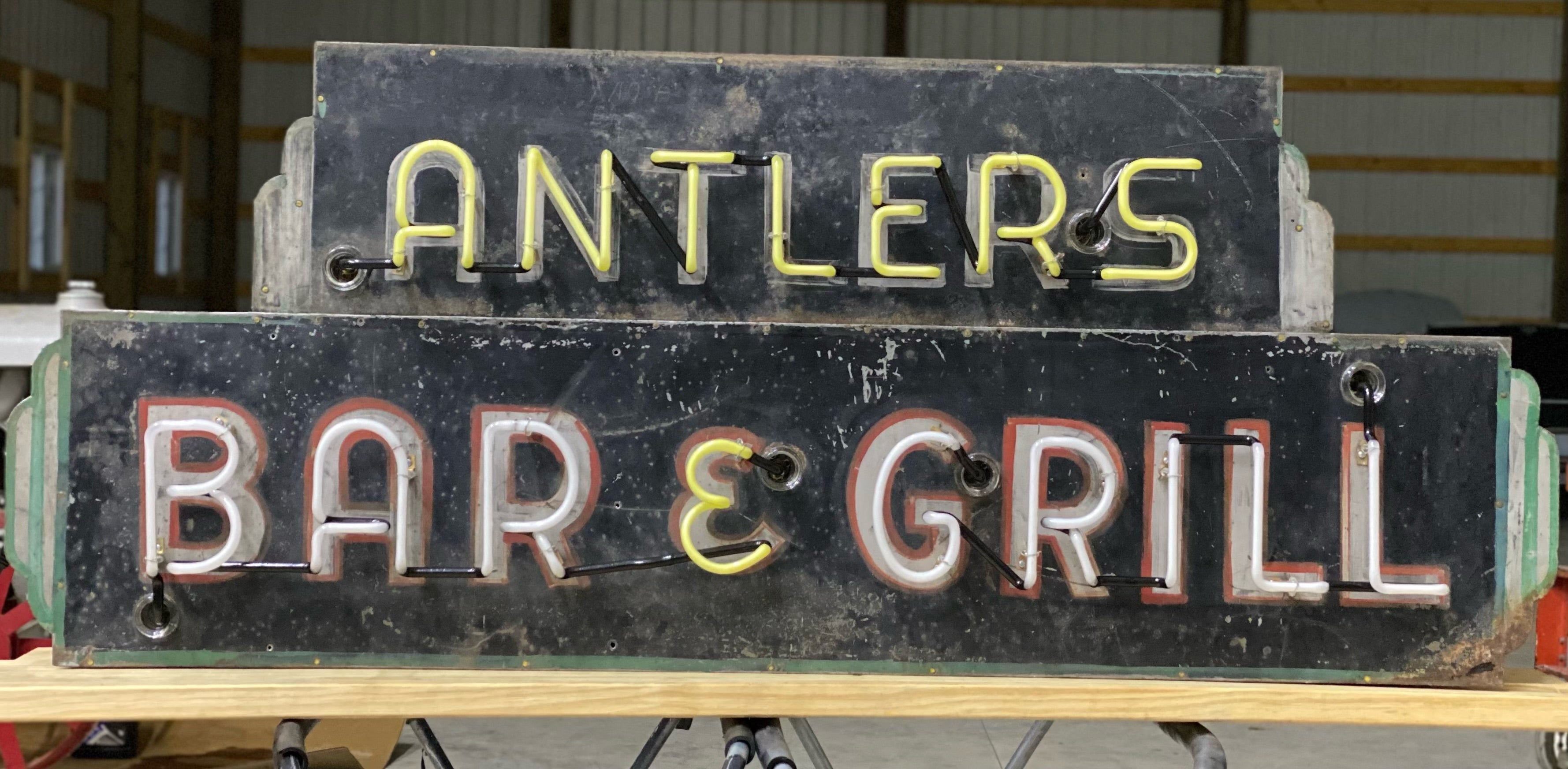 Neon Antlers Bar & Grill Sign