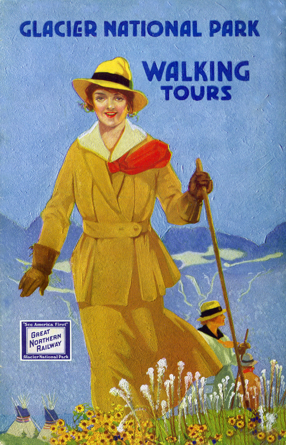 Glacier National Park: Walking Tours  Poster 1 - ca. 1916 Lithograph
