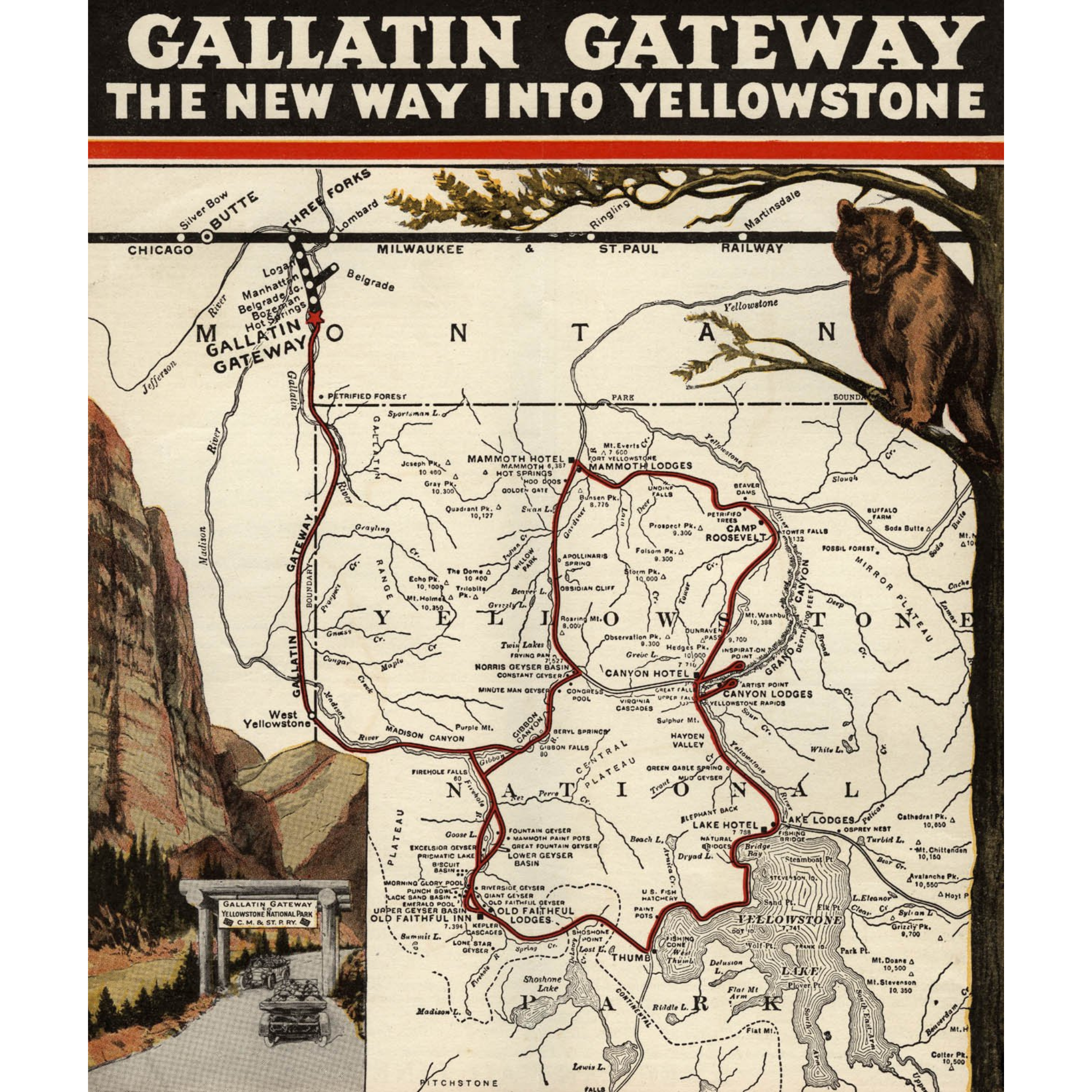 1927 Gallatin Gateway Map into Yellowstone Park