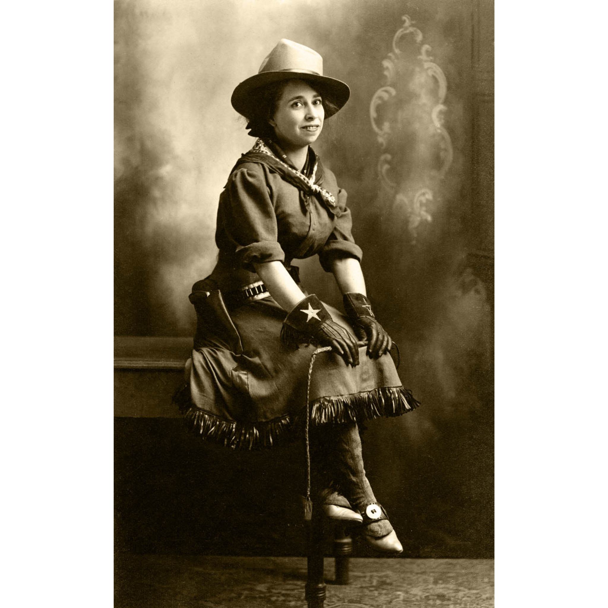 Cowgirl Sitting Holding Lariat - ca. 1915 Photograph