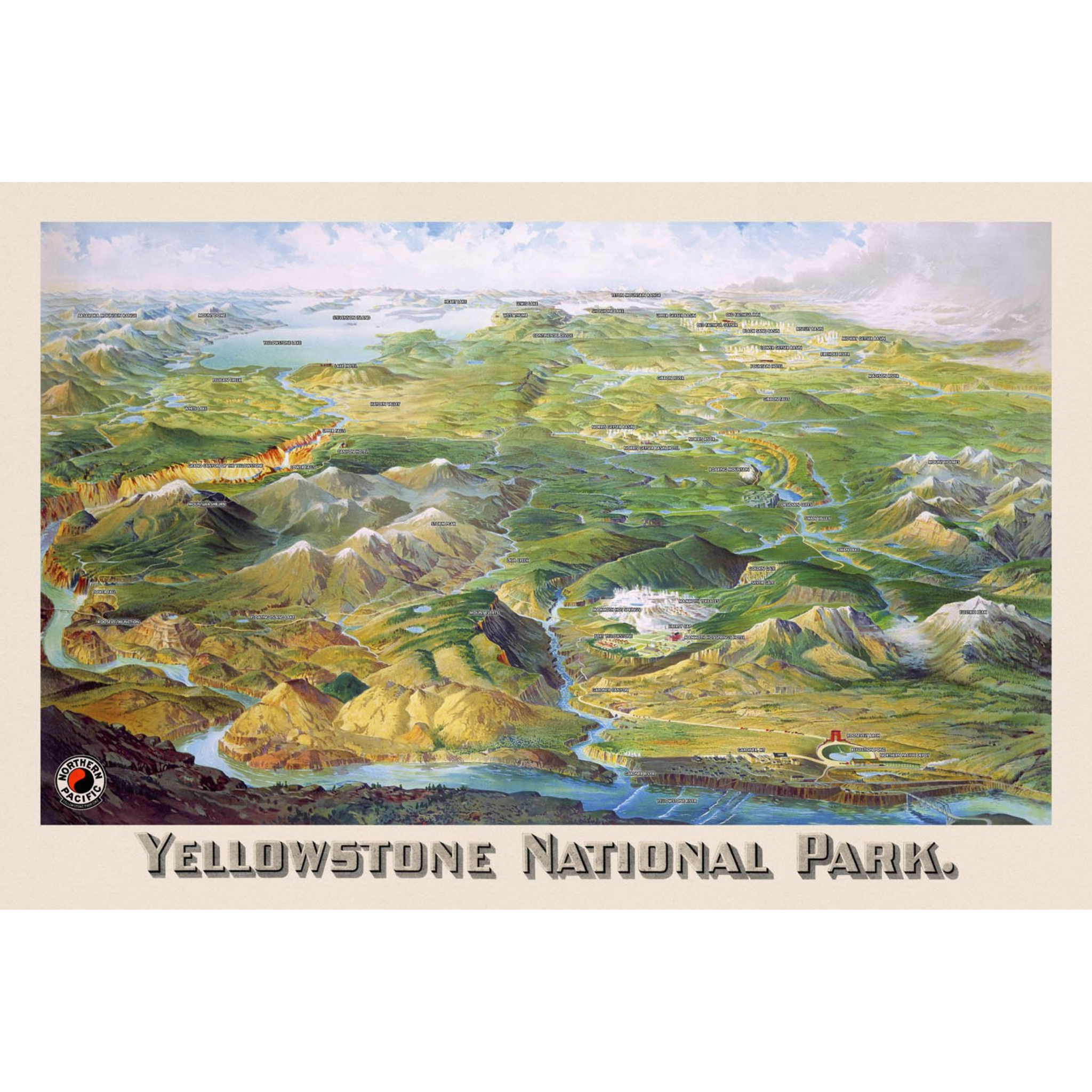 Birds-Eye View of Yellowstone National Park - 1904 Henry Wellge Chromolithograph