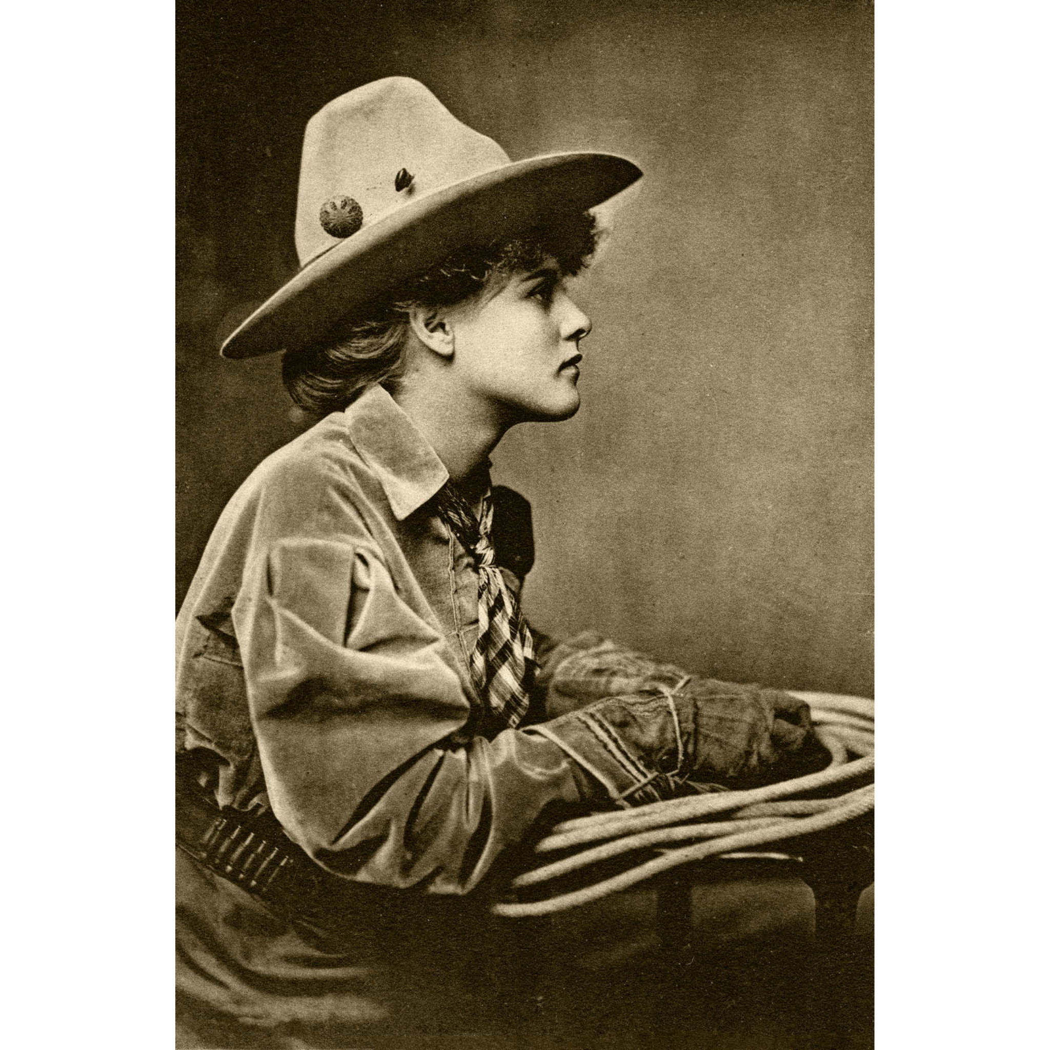 Cowgirl Holding Rope - ca. 1915 Photograph