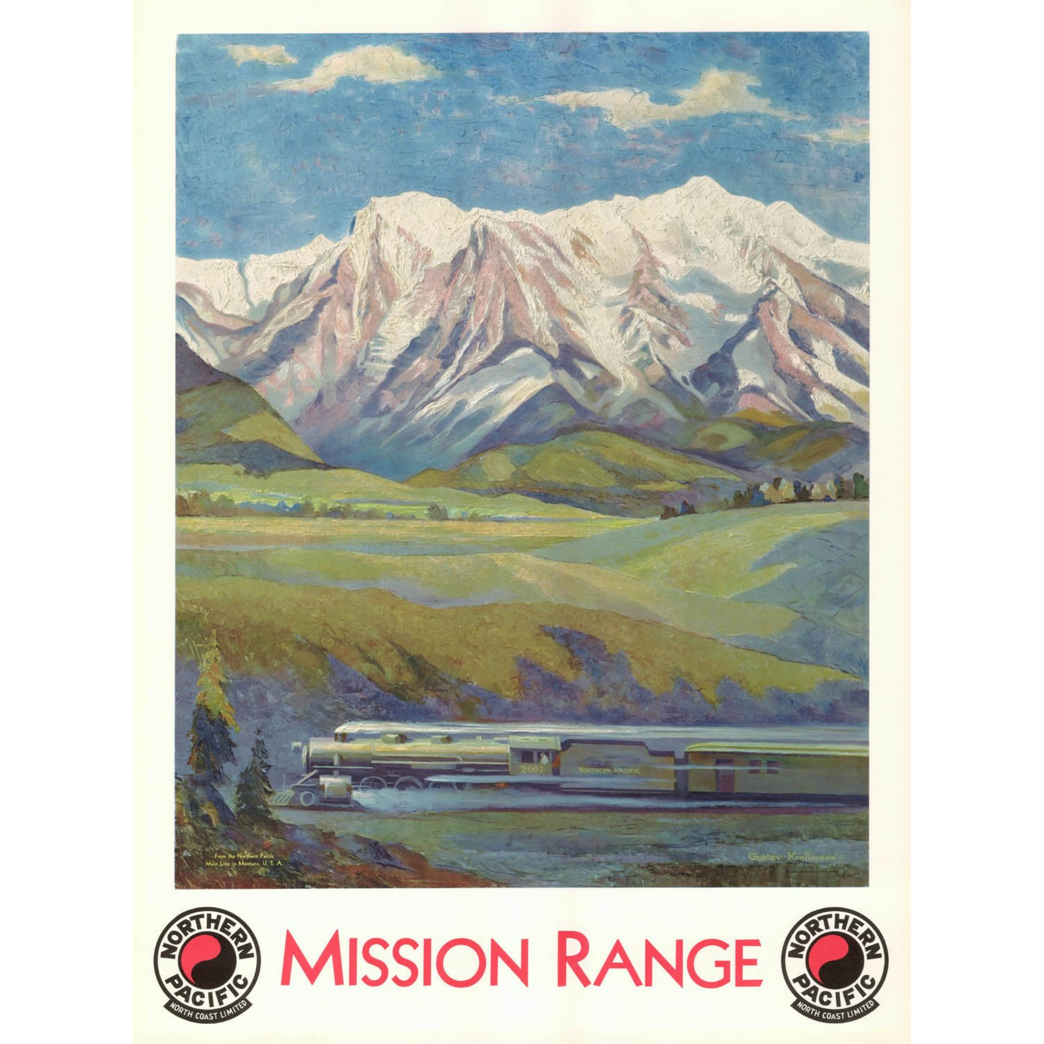 Mission Mountains Flathead Valley (NPRR) - ca. 1935 Gustav Krollmann Lithograph