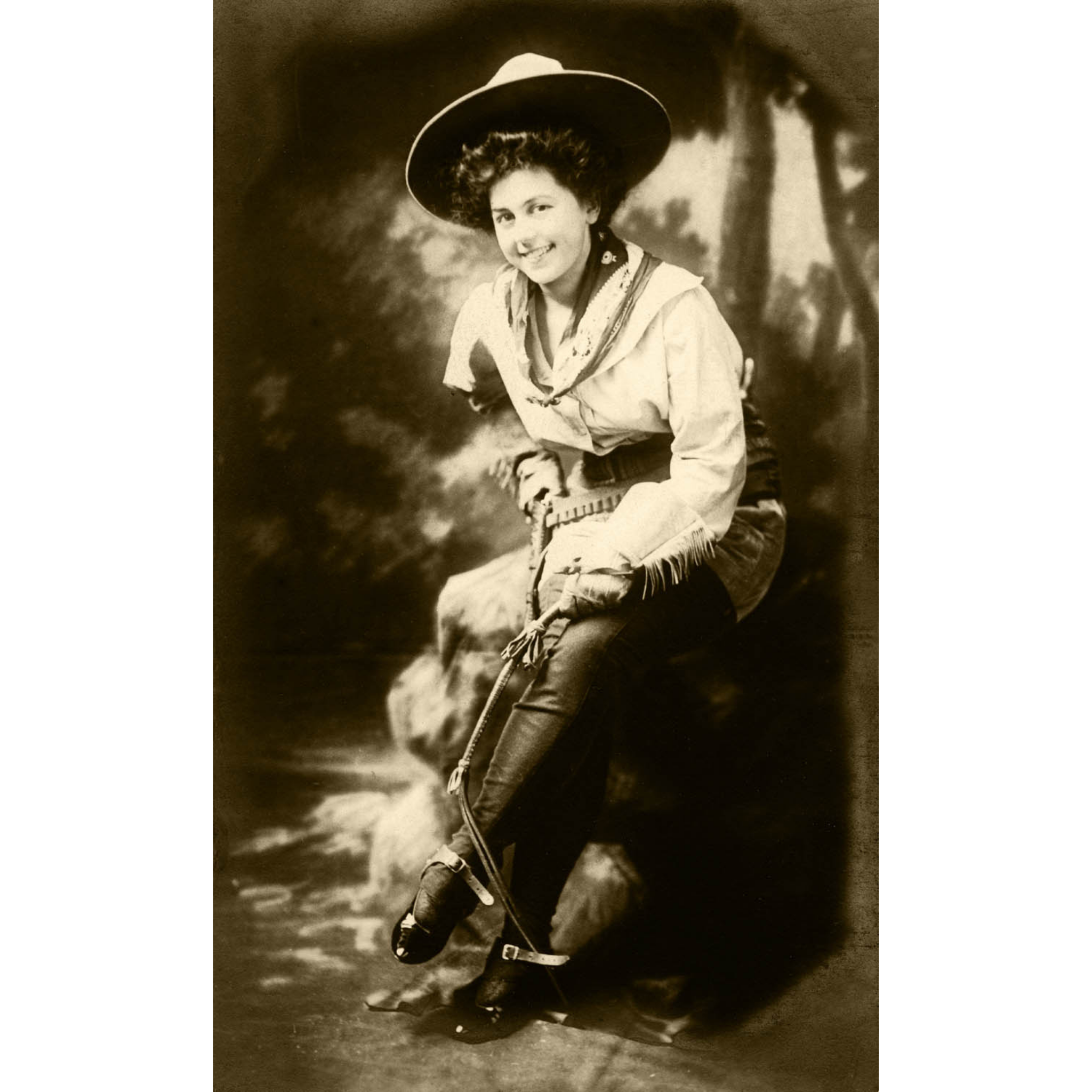 Cowgirl Sitting Holding Whip - ca. 1915 Photograph