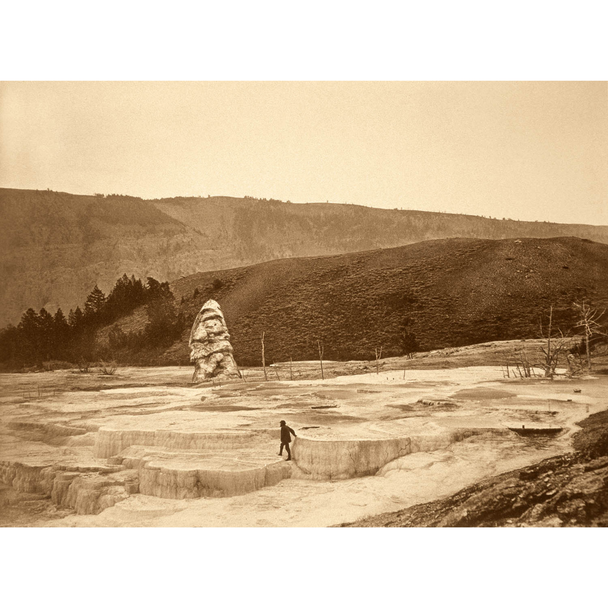 Thomas Moran on Terraces at Mammoth Hot Springs - 1871 Albumen Photo