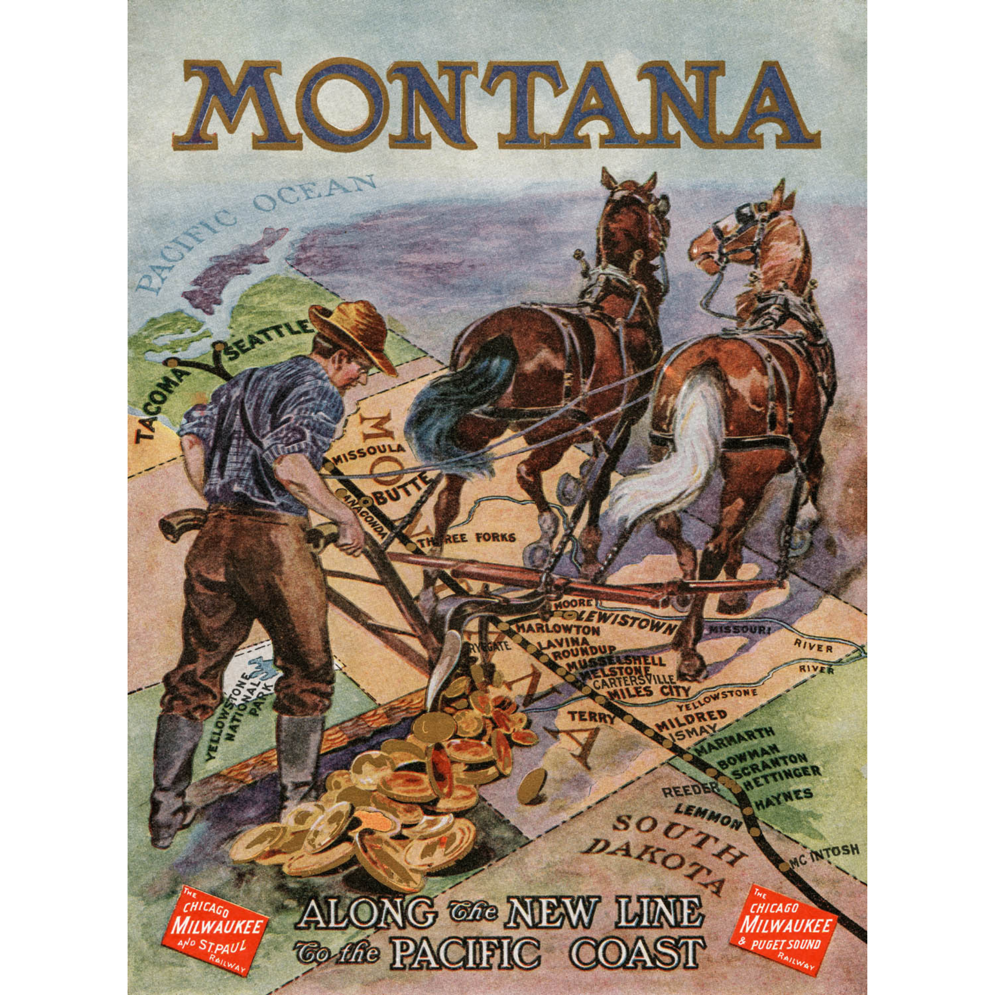 Montana: Along the New Line to the Pacific Coast - ca. 1916 Lithograph
