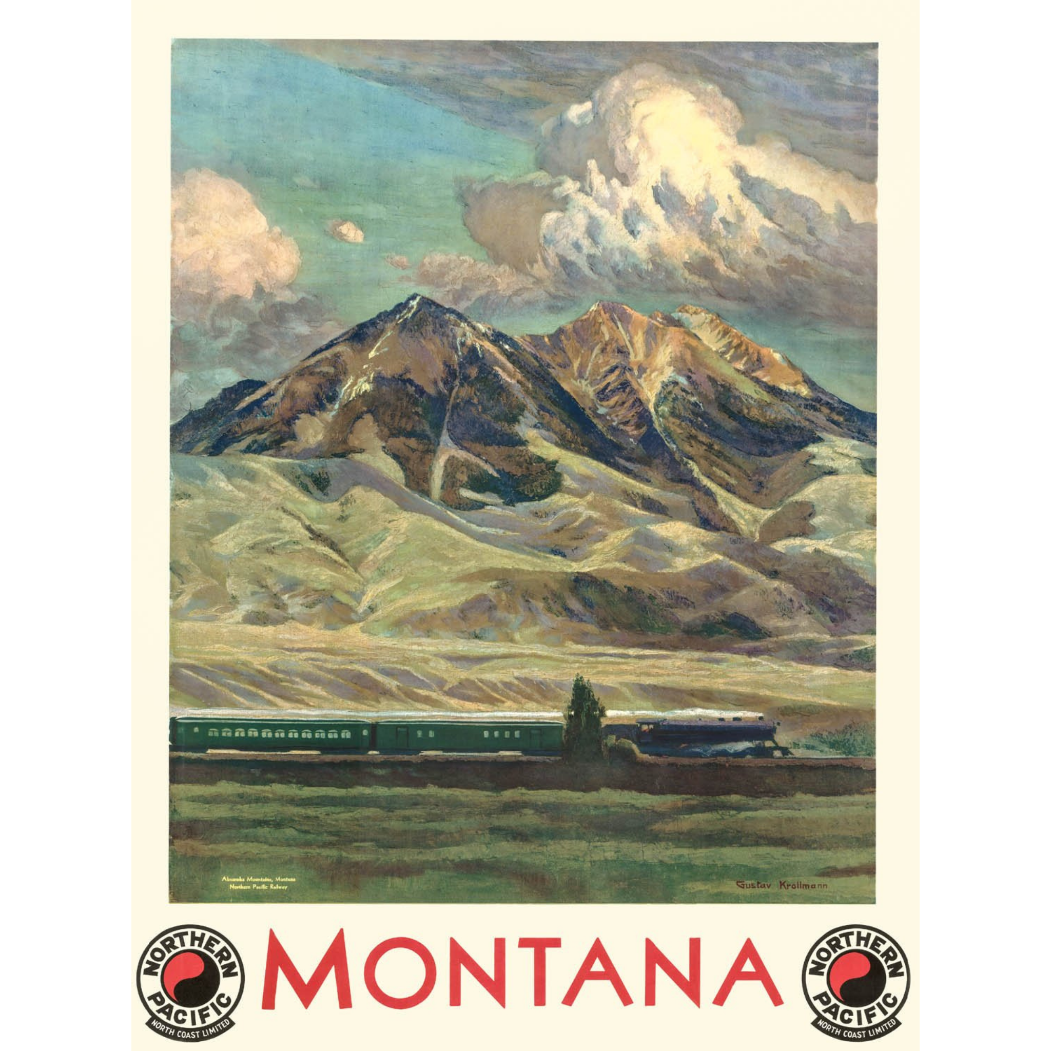 Emigrant Peak Montana (NPRR) - ca. 1935 Gustav Krollmann Lithograph
