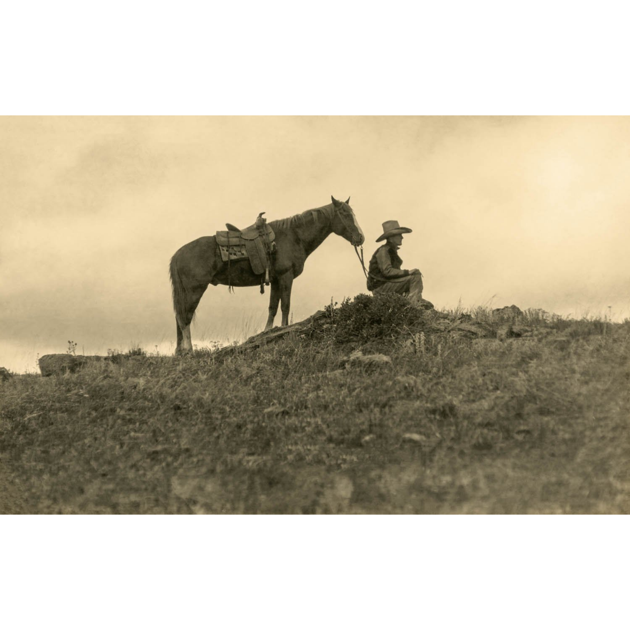 Bones Ranch: Little Bones and Horse Silhouette - ca. 1930 Photograph