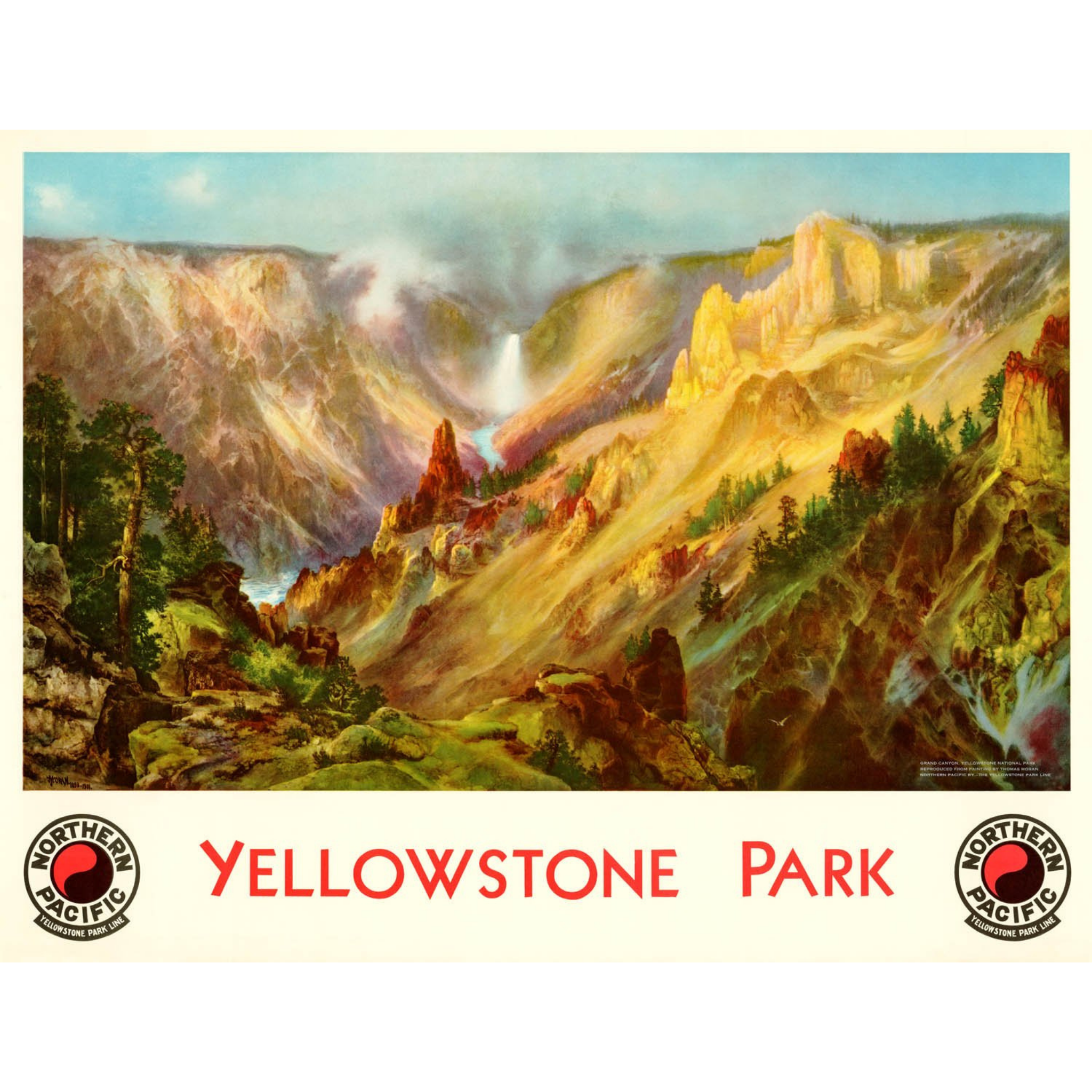 The Grand Canyon of the Yellowstone (NPRR) - Thomas Moran Lithograph