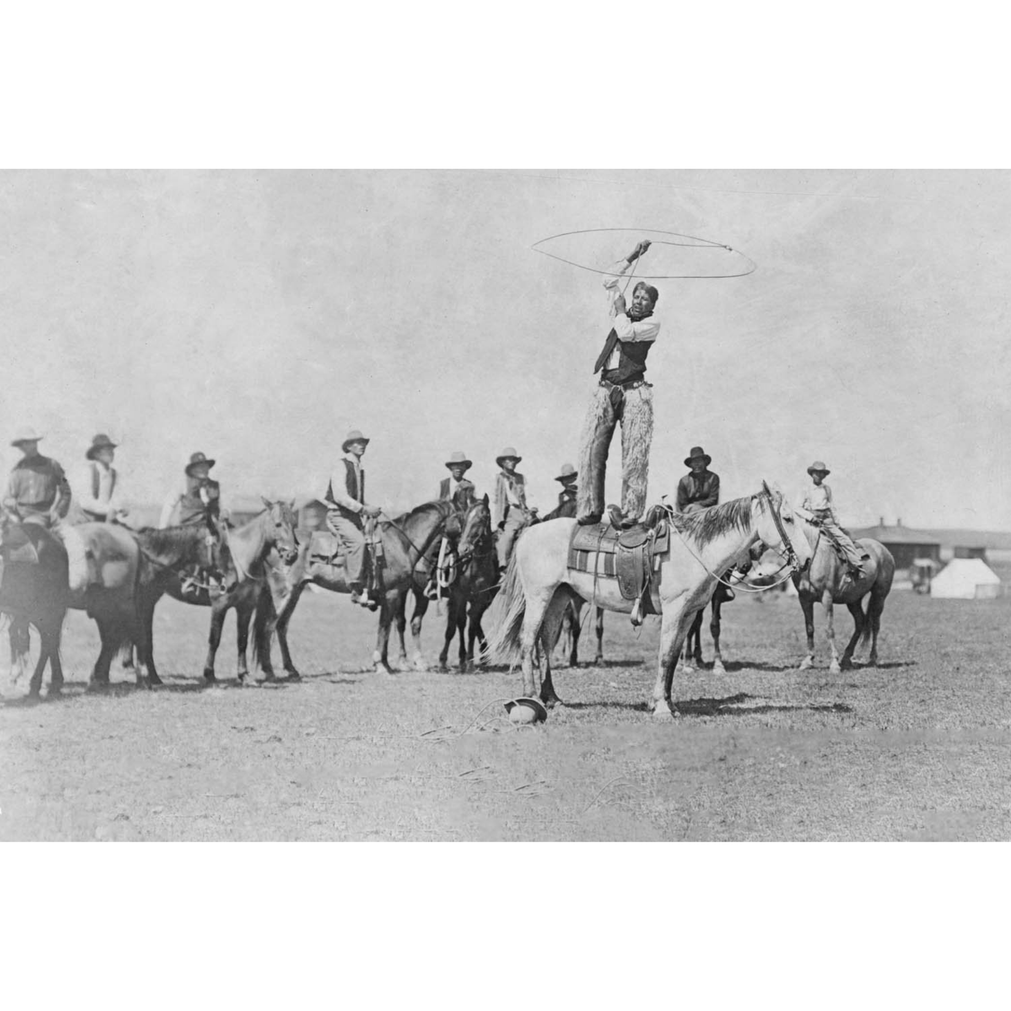 Rodeo Cowboys 14 - Twirling Rope on Horse - ca. 1916 Photograph