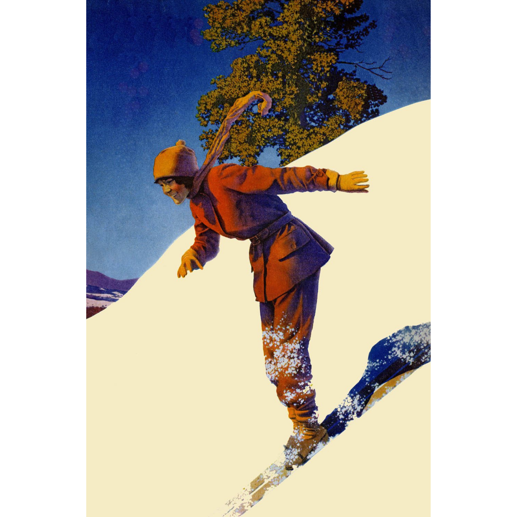 Woman Skiing Blue Sky - ca. 1935 Maxfield Parrish Serigraph