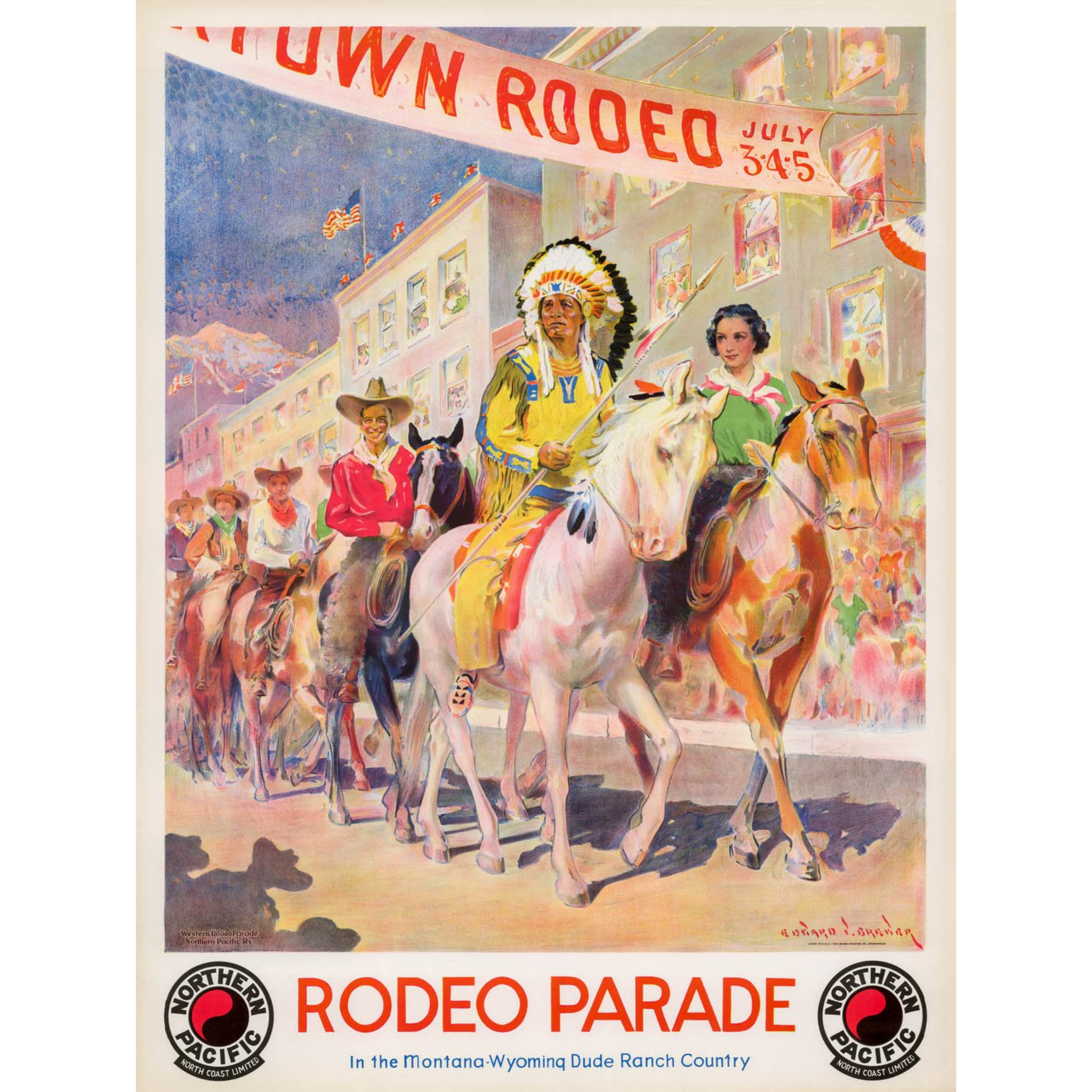 Rodeo Parade - Livingston (NPRR) - ca. 1935 Edward Brewer Lithograph