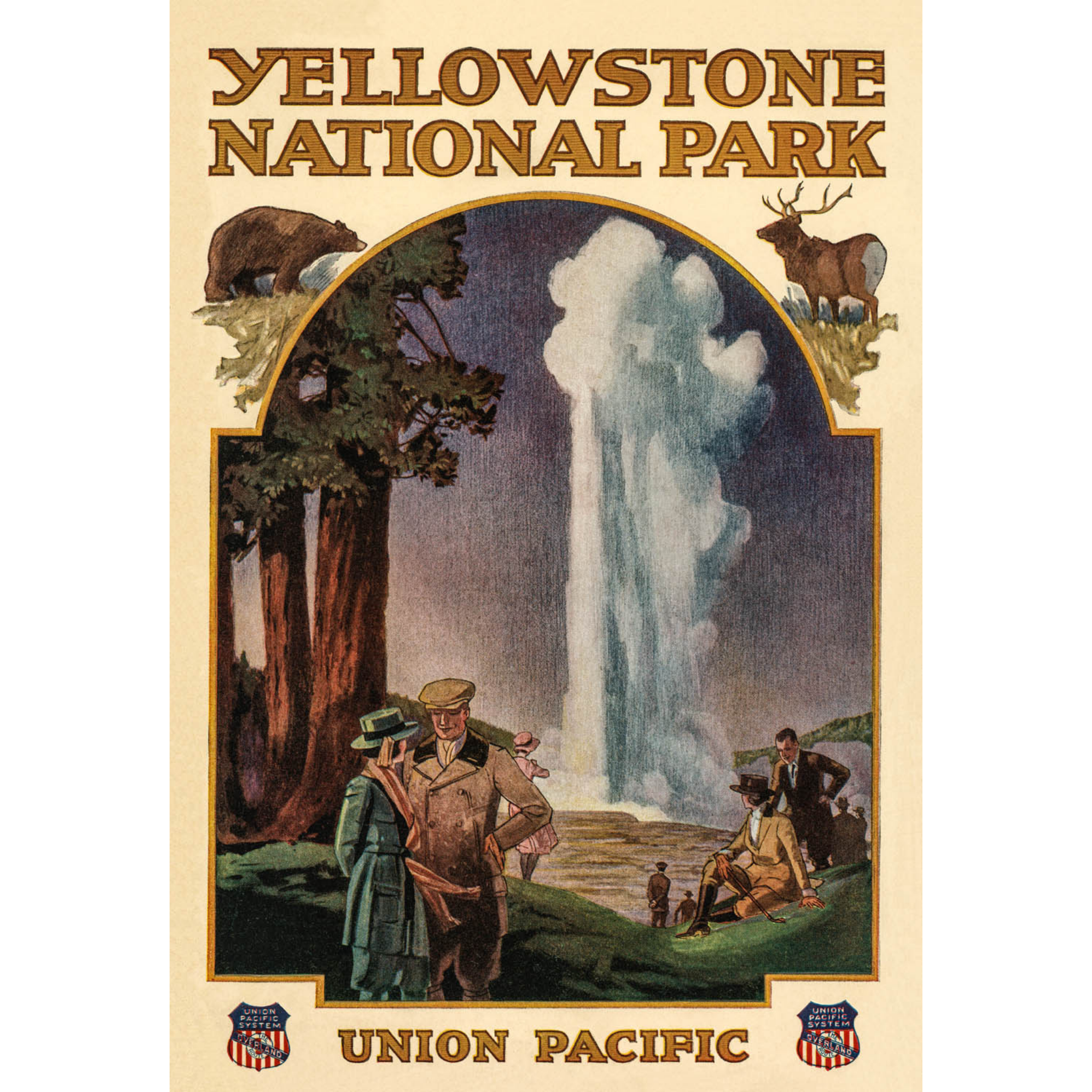 Yellowstone National Park: Old Faithful Geyser (UPRR) - ca. 1923 Lithograph