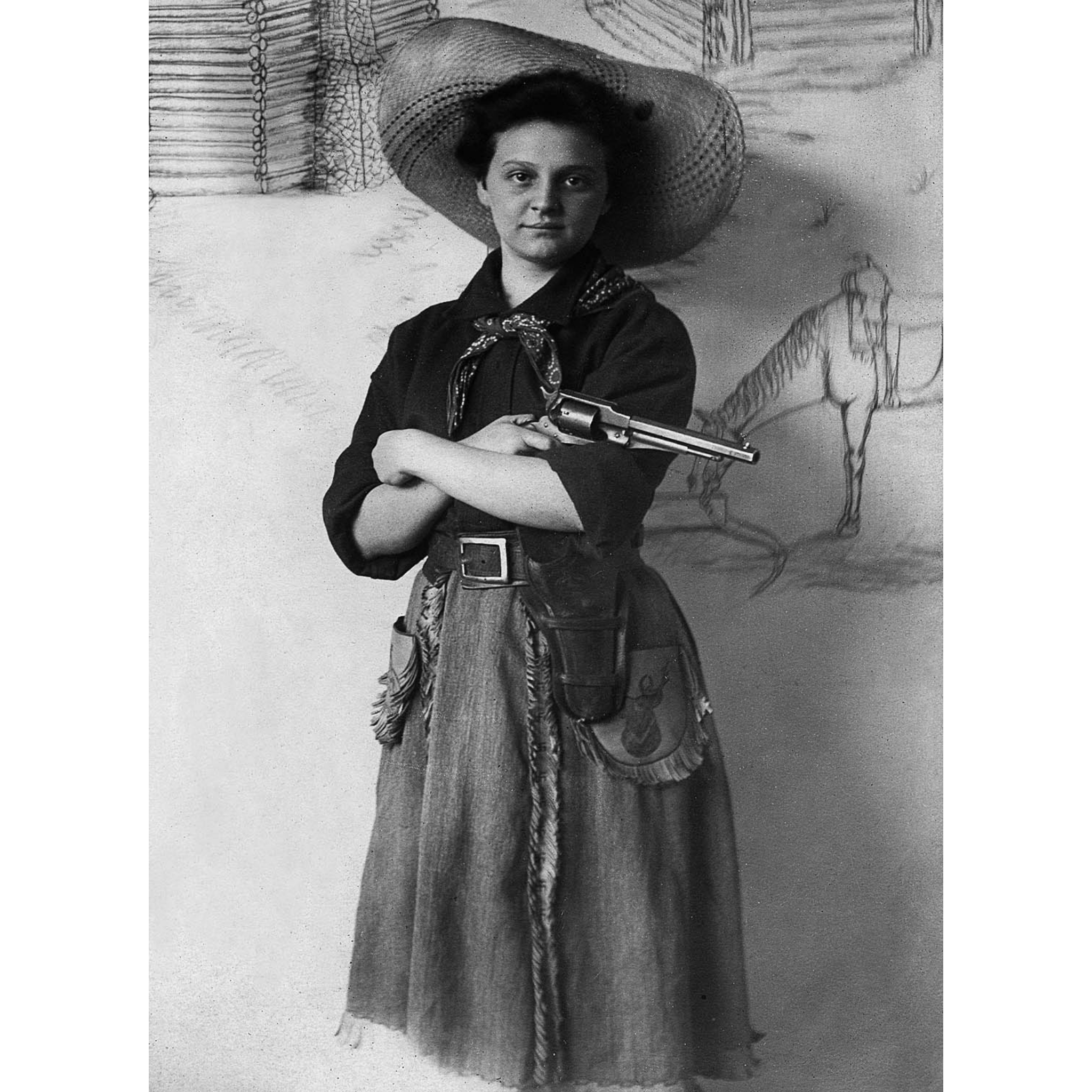 Cowgirl Standing Holding Pistol - ca. 1915 Photograph