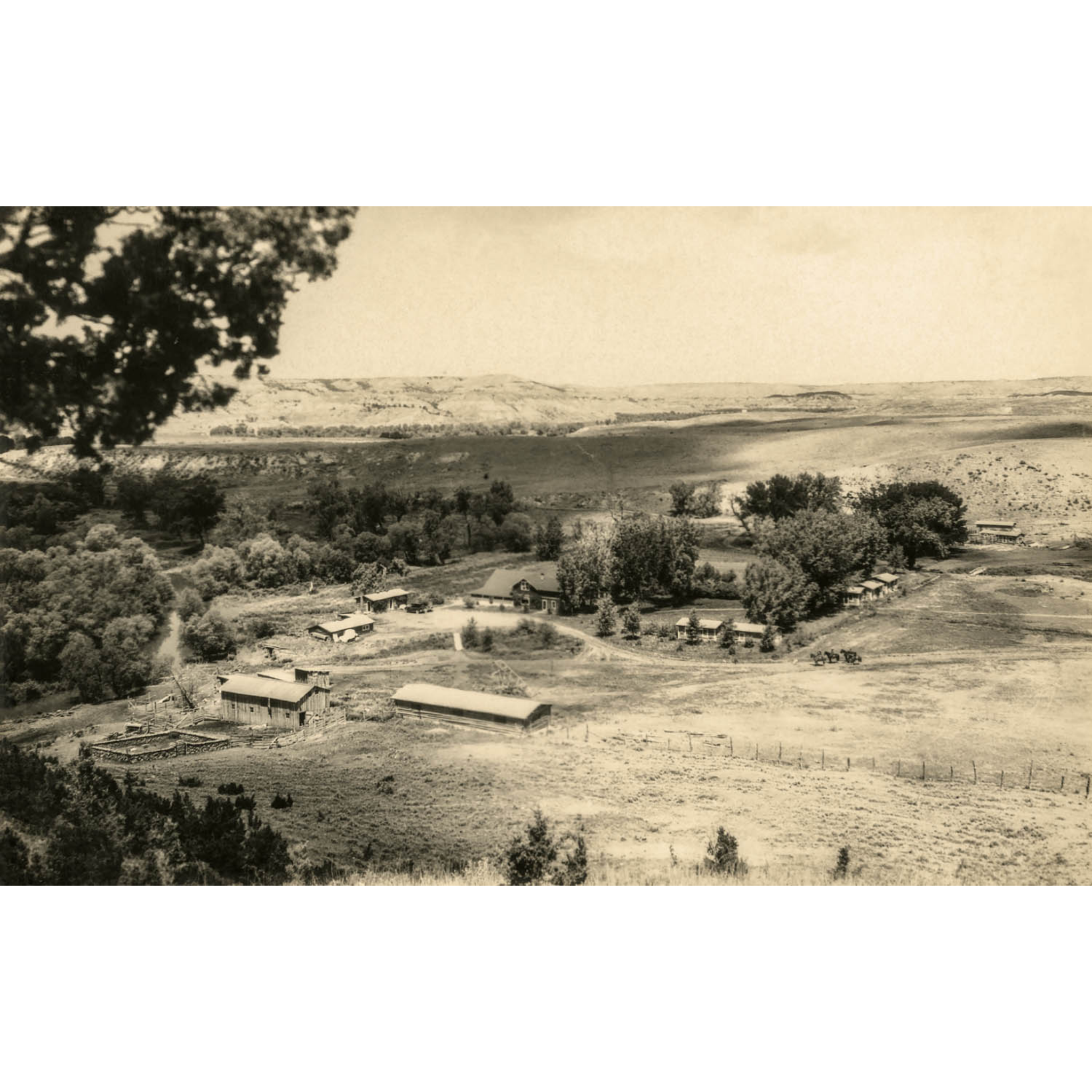 Bones Ranch: Birdseye View Ranch House - ca. 1930 Photograph
