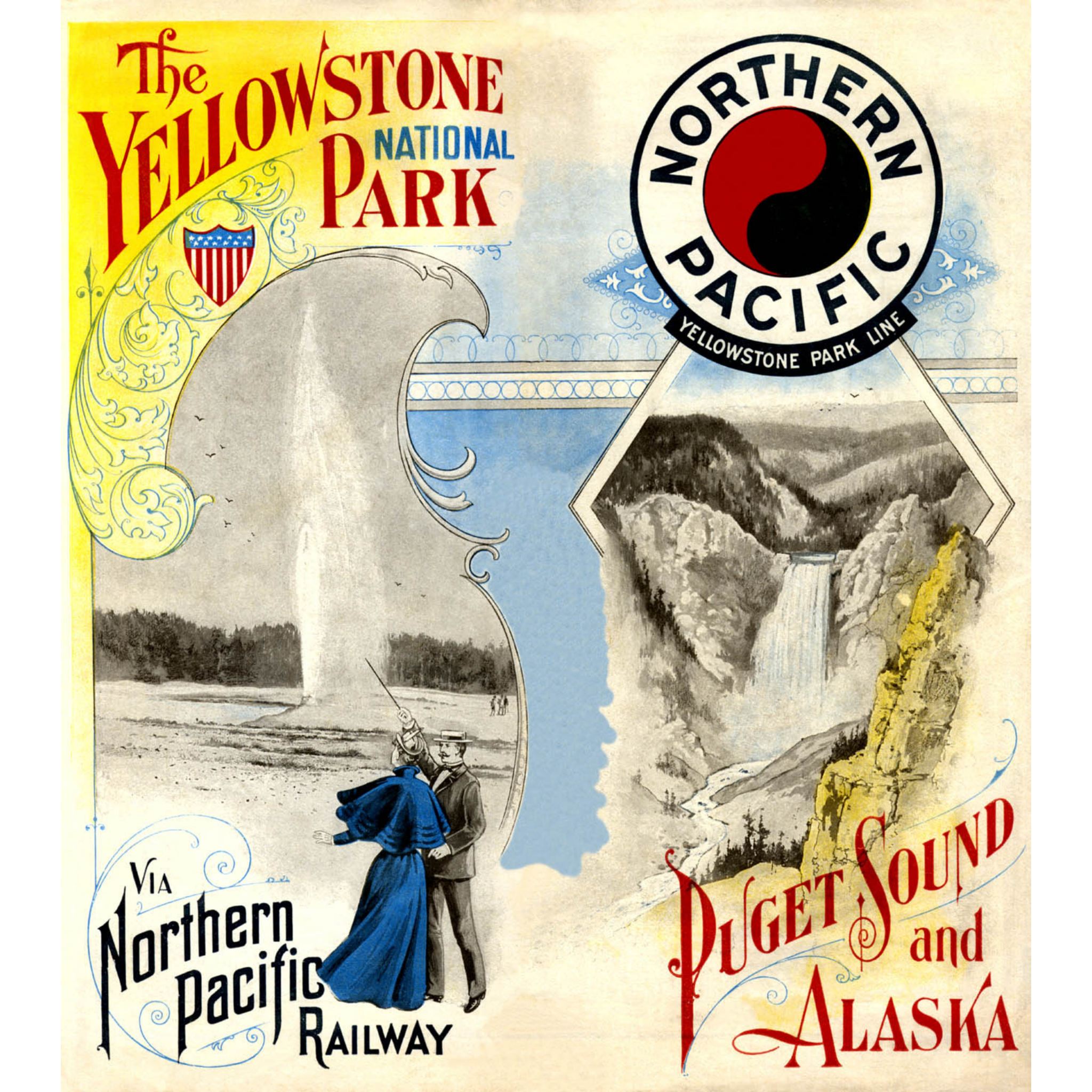 YNP via NPRR - Puget Sound and Alaska - ca. 1898 Chromolithograph