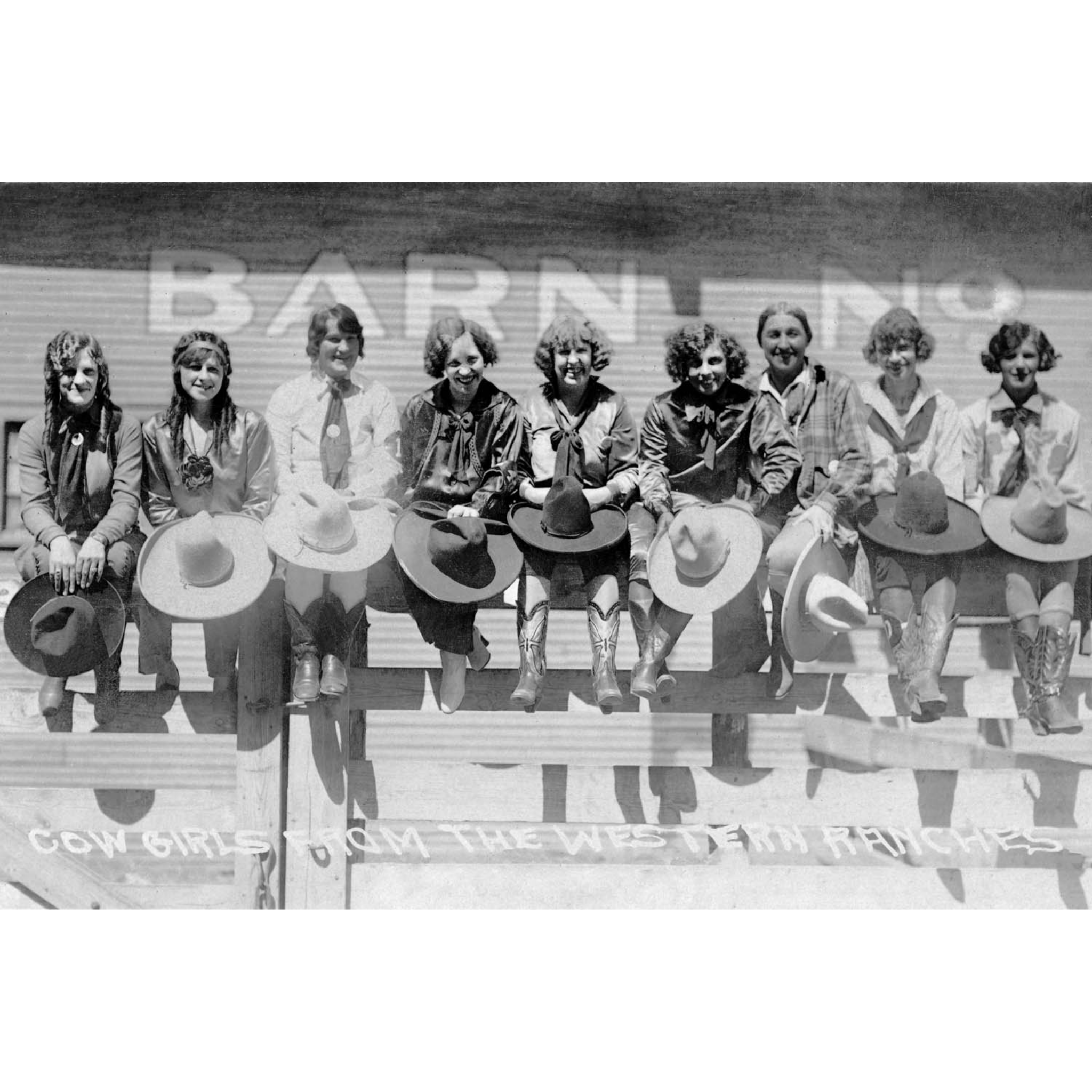 Cowgirls from the Western Ranches (sitting on fence) - Doubleday - ca. 1925 Photograph