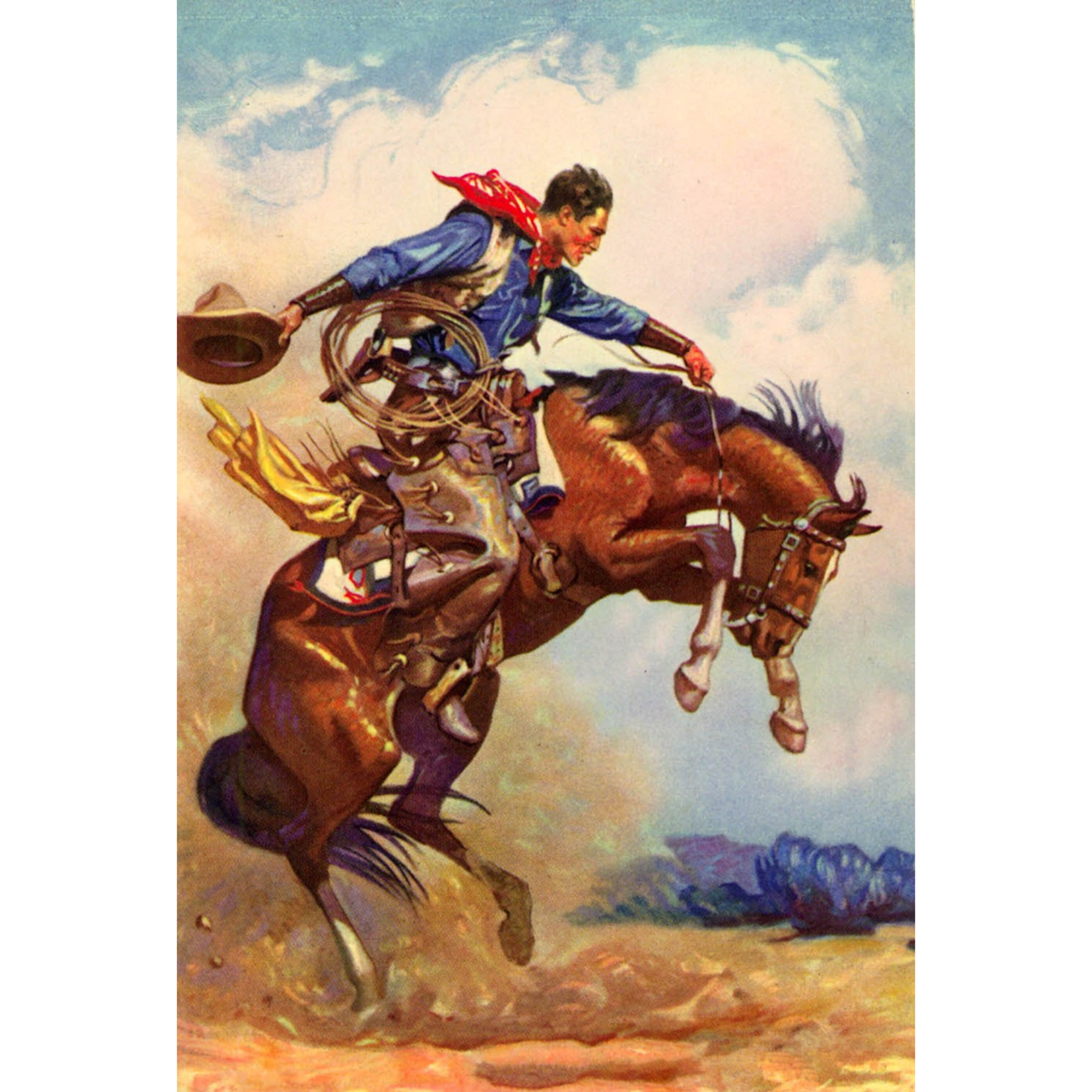 Cowboy on Bucking Bronco - ca. 1930 Lithograph