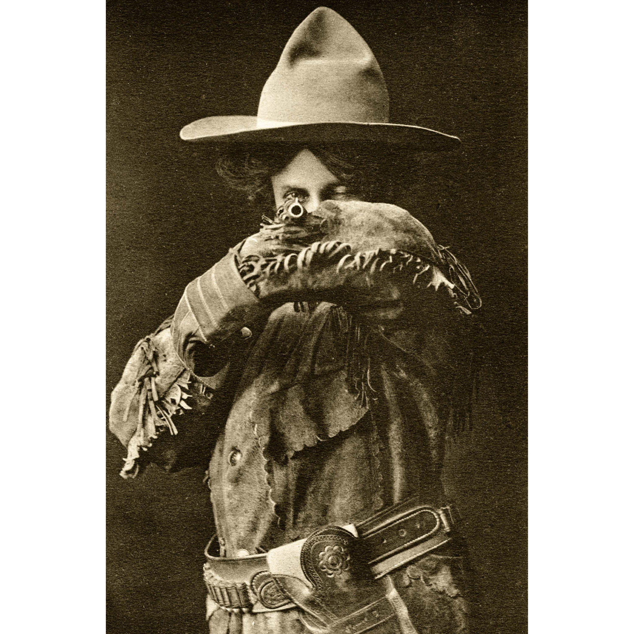Cowgirl Pointing Pistol - ca. 1915 Photograph