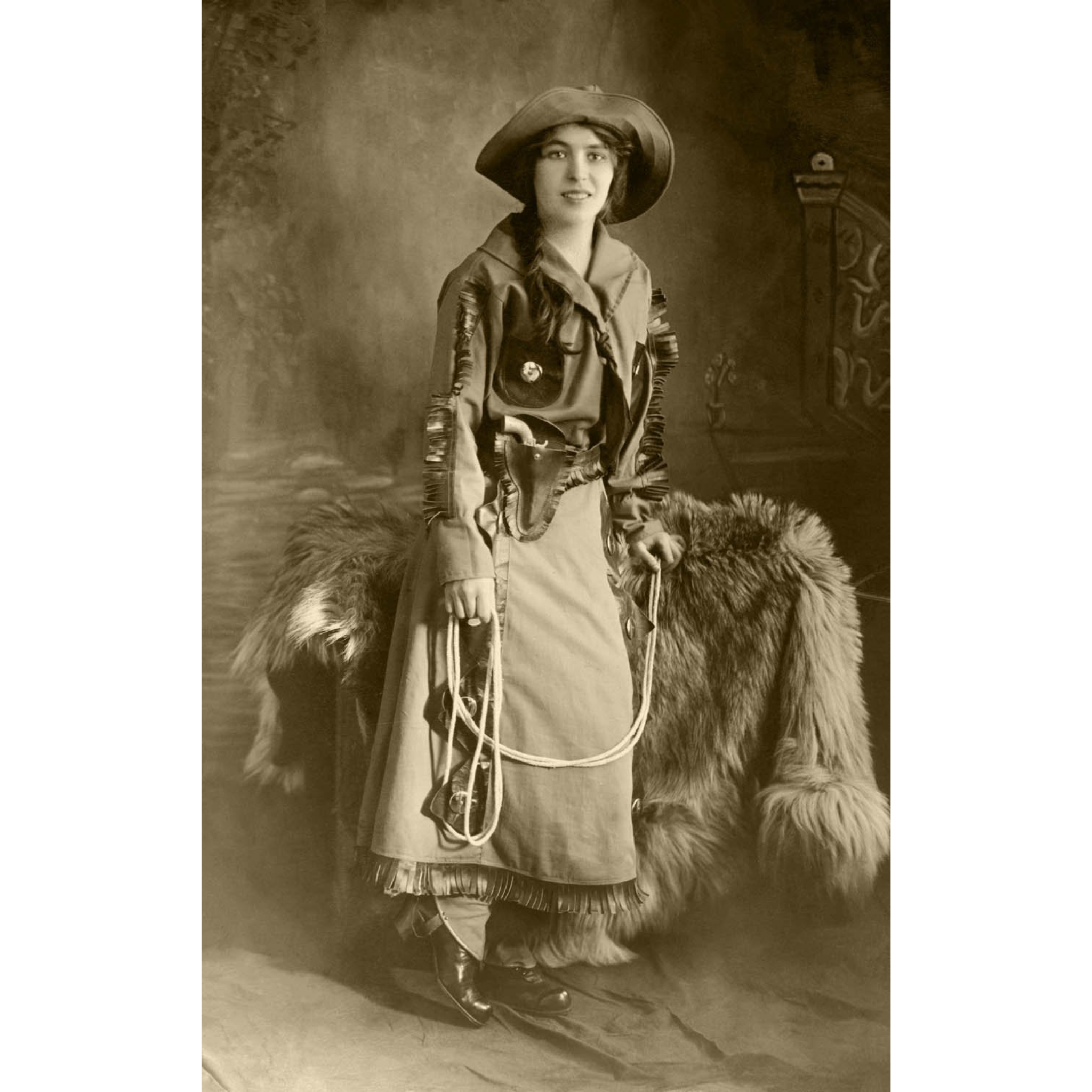 Cowgirl with Gun Holding Lariat - ca. 1915 Photograph